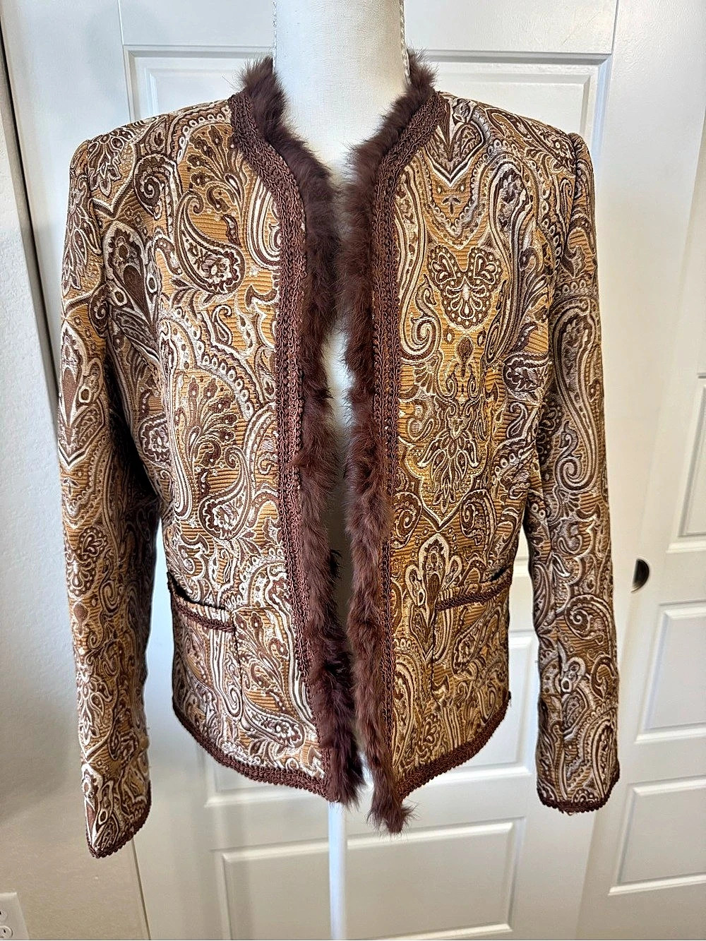 Women's Paisley Faux Fur Trim Jacket